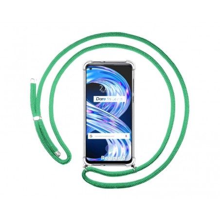 Funda Colgante Transparente para Realme 8 5G / Narzo 30 5G con Cordon Verde Agua