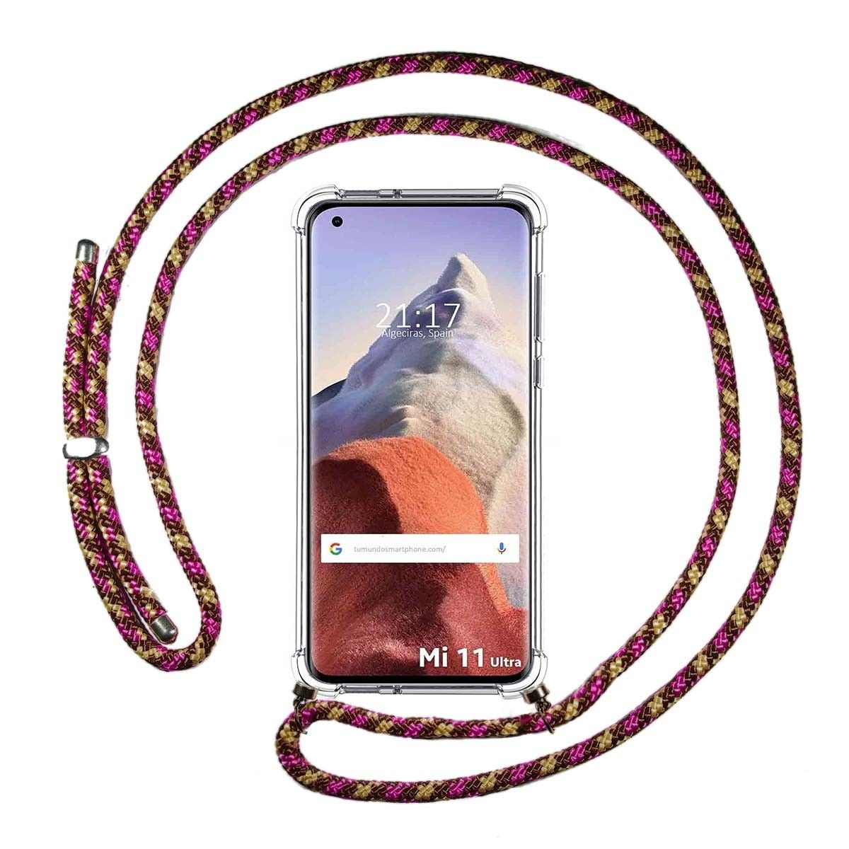 Funda Colgante Transparente para Xiaomi Mi 11 Ultra 5G con Cordon Rosa / Dorado