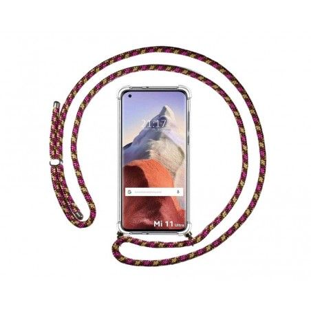 Funda Colgante Transparente para Xiaomi Mi 11 Ultra 5G con Cordon Rosa / Dorado