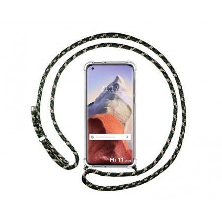 Funda Colgante Transparente para Xiaomi Mi 11 Ultra 5G con Cordon Verde / Dorado