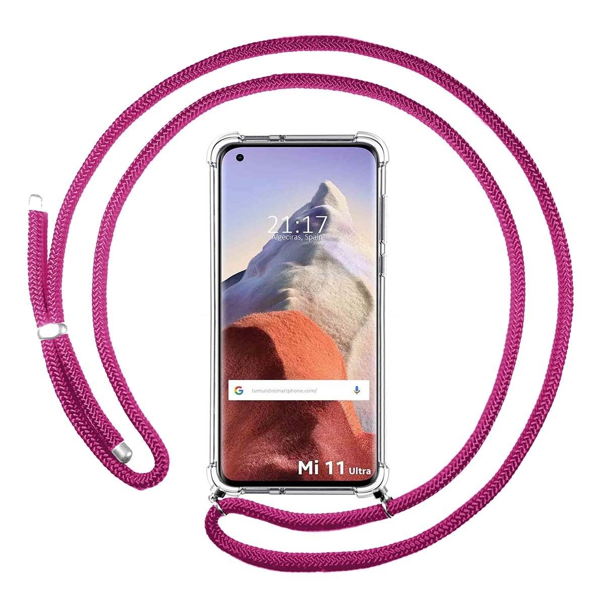 Funda Colgante Transparente para Xiaomi Mi 11 Ultra 5G con Cordon Rosa Fucsia