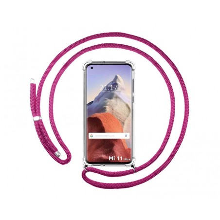 Funda Colgante Transparente para Xiaomi Mi 11 Ultra 5G con Cordon Rosa Fucsia