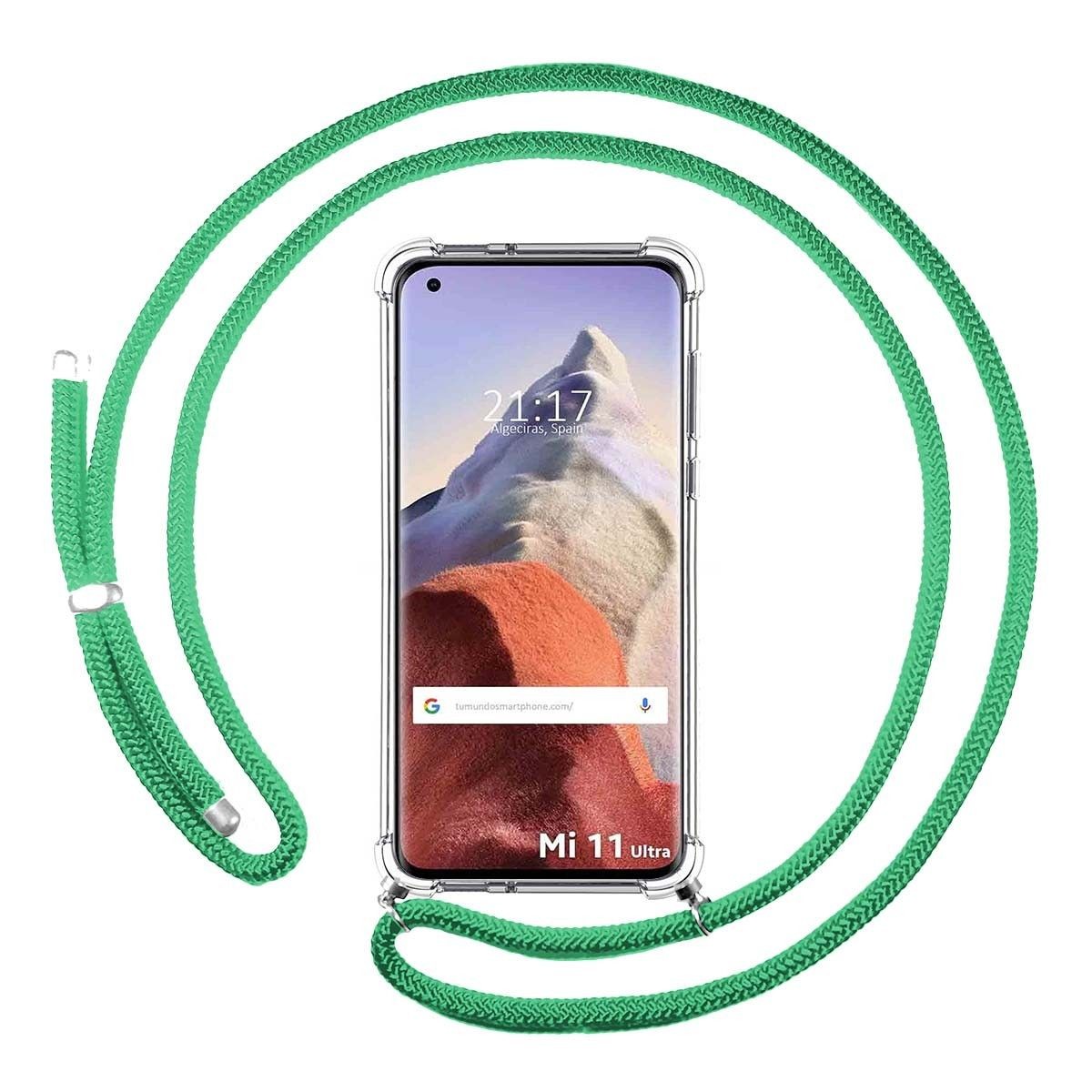 Funda Colgante Transparente para Xiaomi Mi 11 Ultra 5G con Cordon Verde Agua