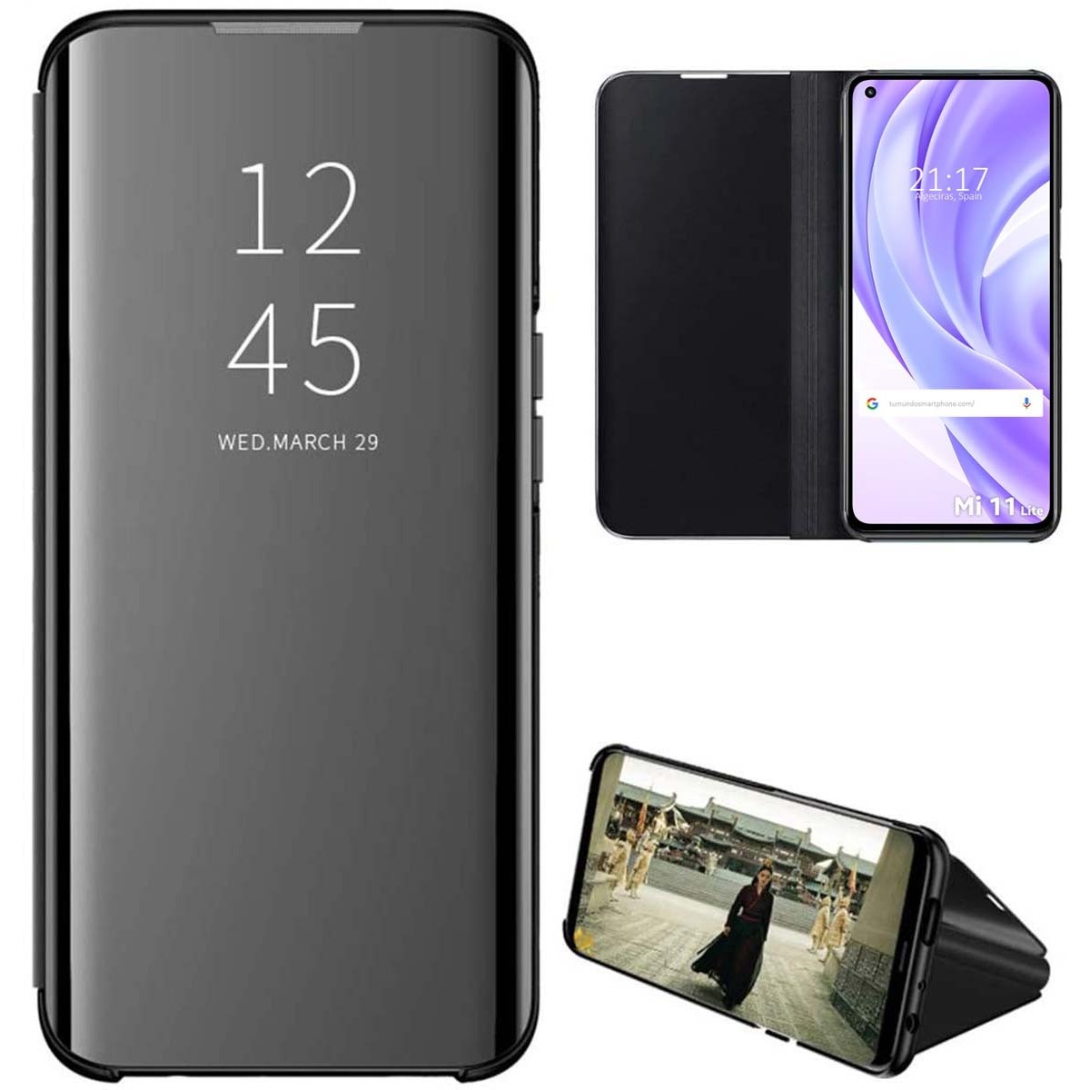 Funda Flip Cover Clear View para Xiaomi Mi 11 Lite 4G / 5G / 5G NE color Negra