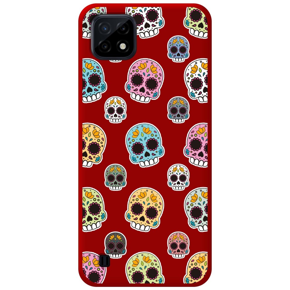 Funda Silicona Líquida Roja para Realme C21 diseño Catrina Dibujos