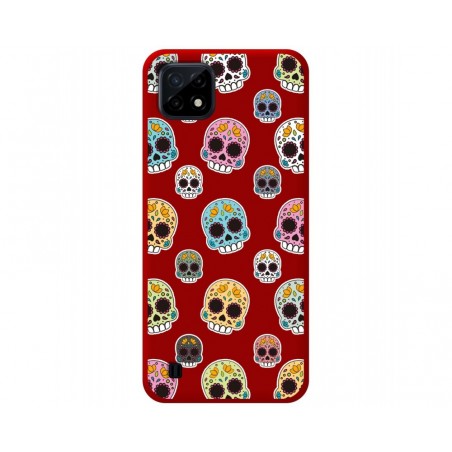 Funda Silicona Líquida Roja para Realme C21 diseño Catrina Dibujos