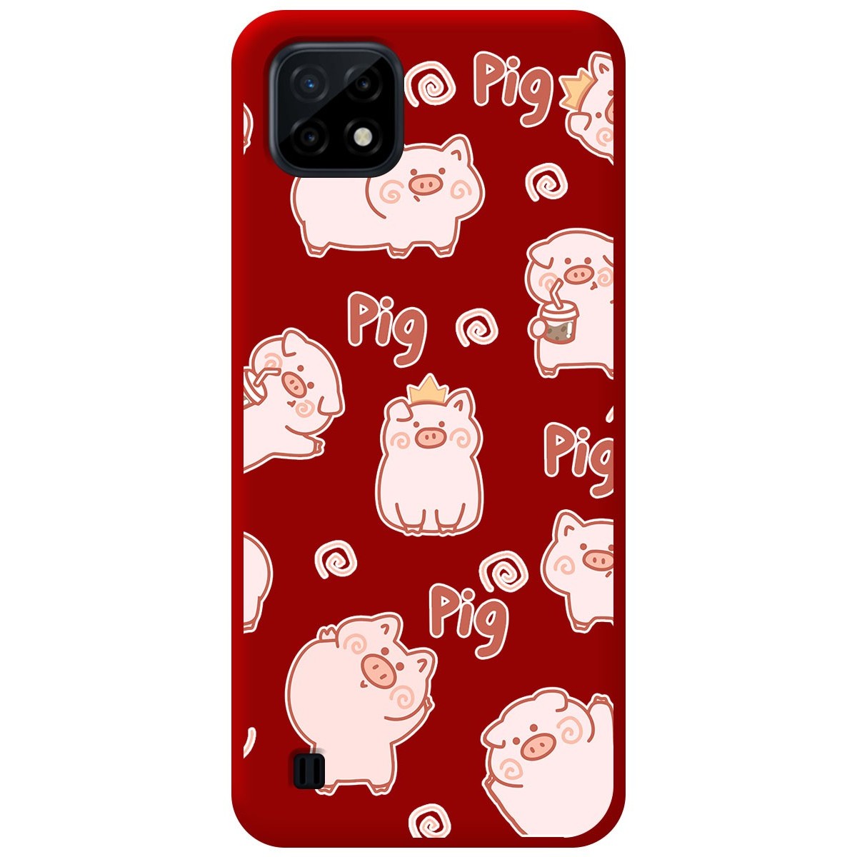 Funda Silicona Líquida Roja para Realme C21 diseño Cerdos Dibujos