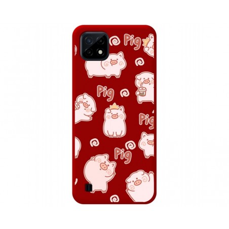 Funda Silicona Líquida Roja para Realme C21 diseño Cerdos Dibujos