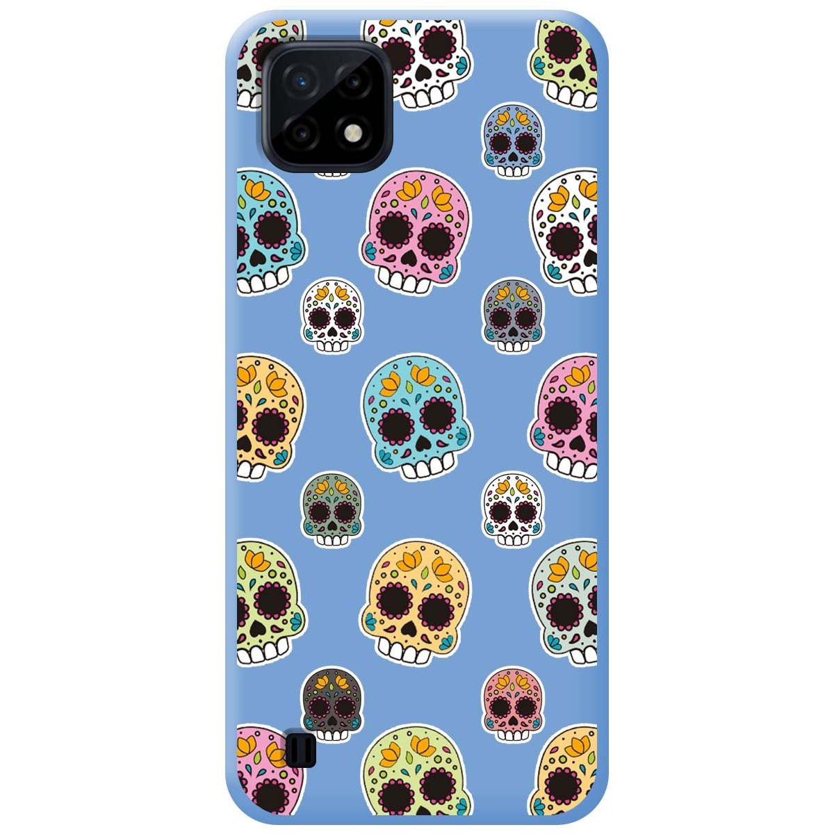 Funda Silicona Líquida Azul para Realme C21 diseño Catrina Dibujos
