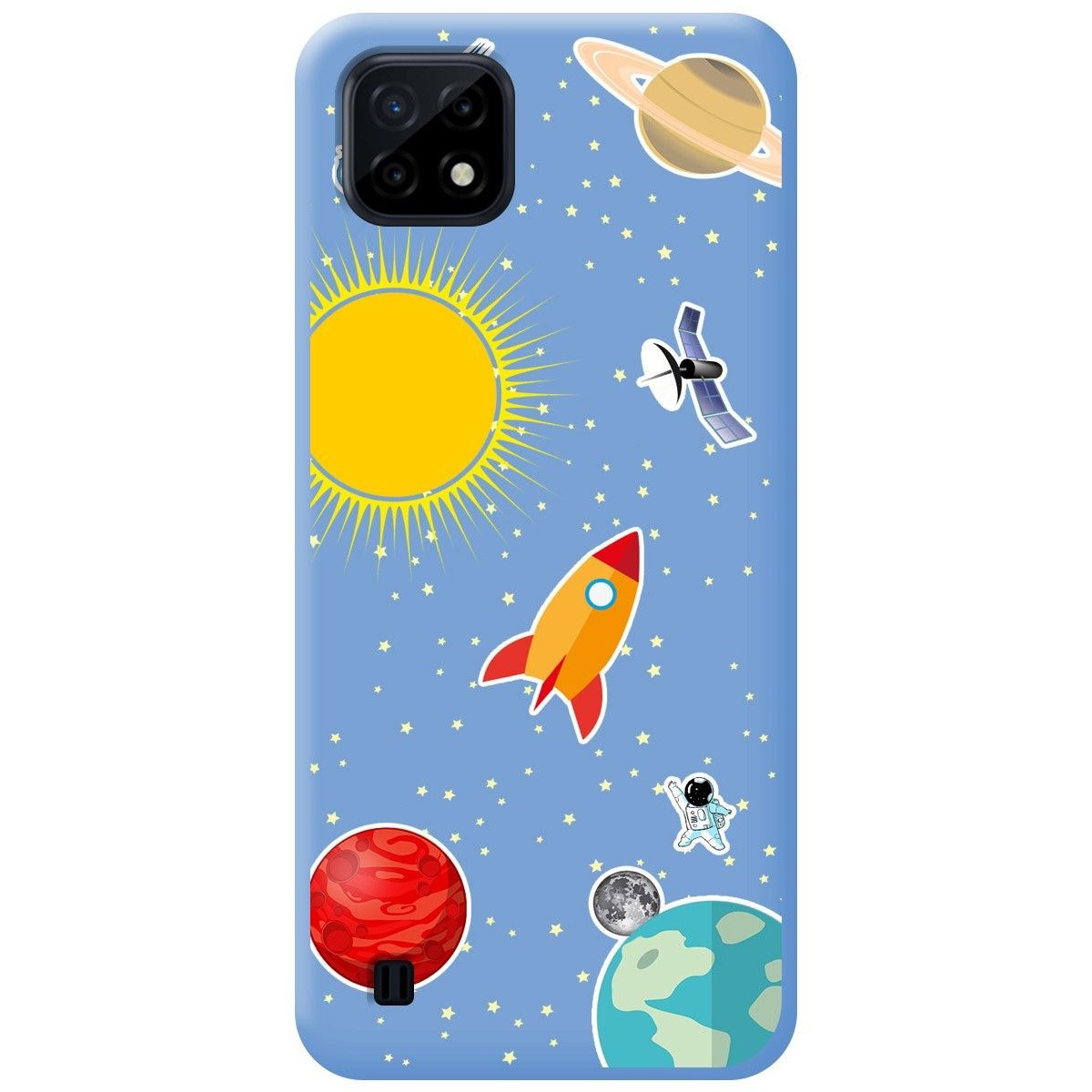 Funda Silicona Líquida Azul para Realme C21 diseño Espacio Dibujos