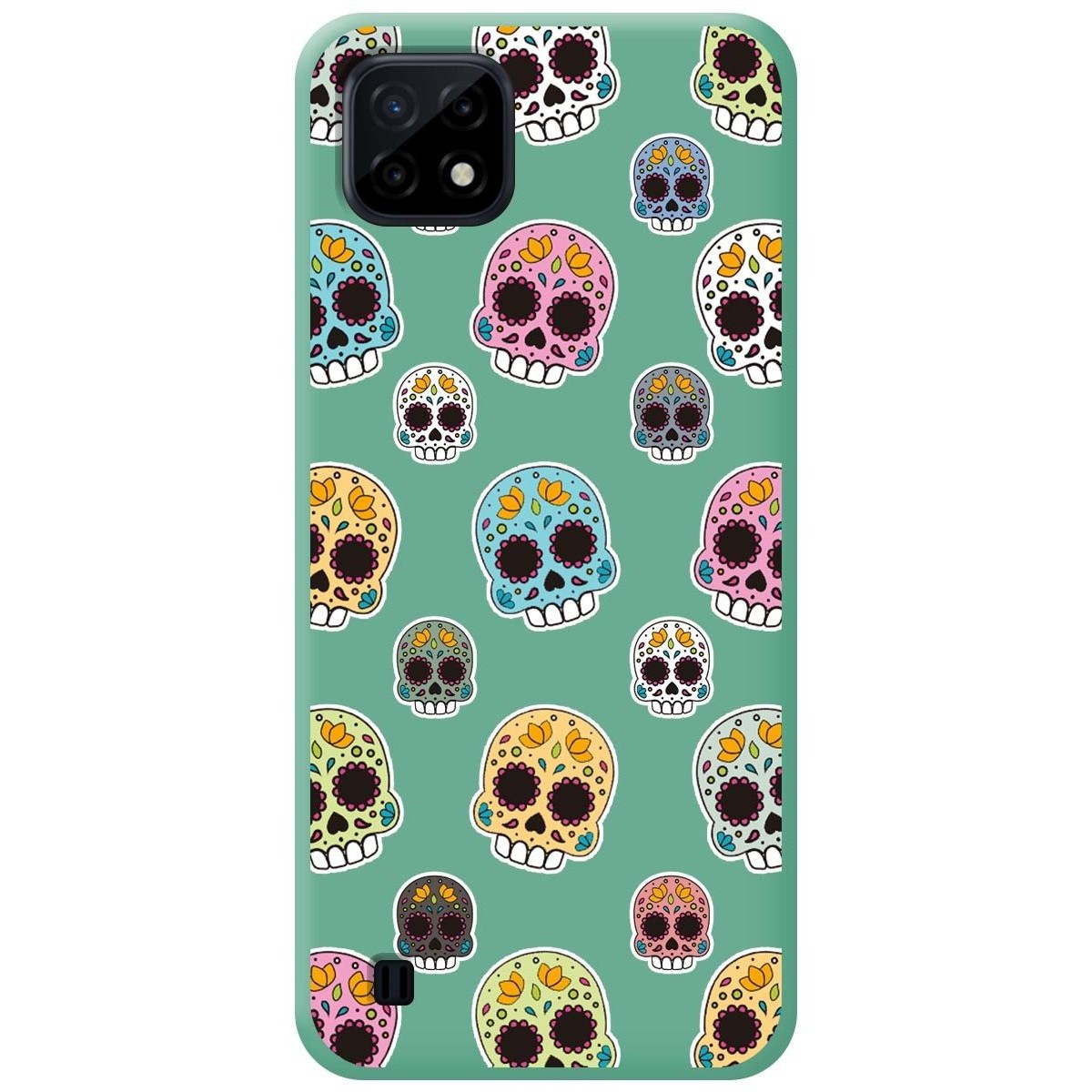 Funda Silicona Líquida Verde para Realme C21 diseño Catrina Dibujos