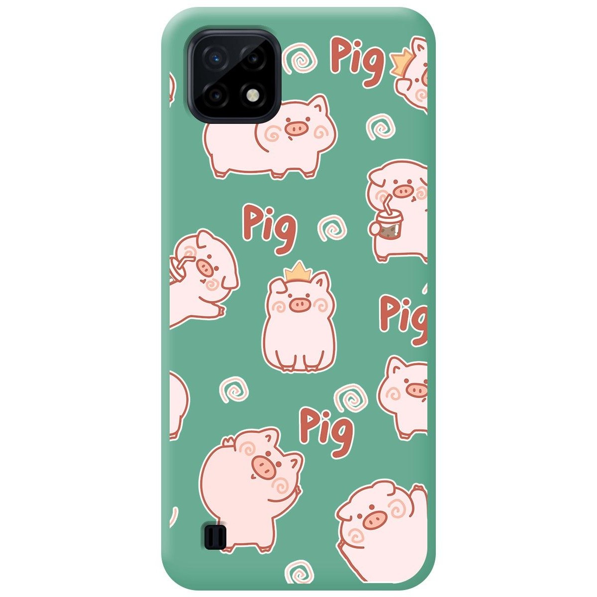 Funda Silicona Líquida Verde para Realme C21 diseño Cerdos Dibujos
