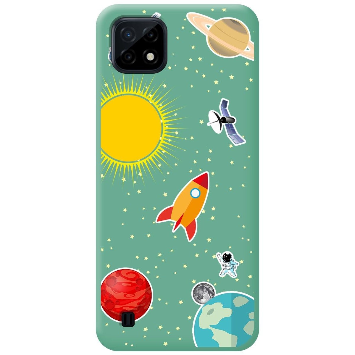Funda Silicona Líquida Verde para Realme C21 diseño Espacio Dibujos