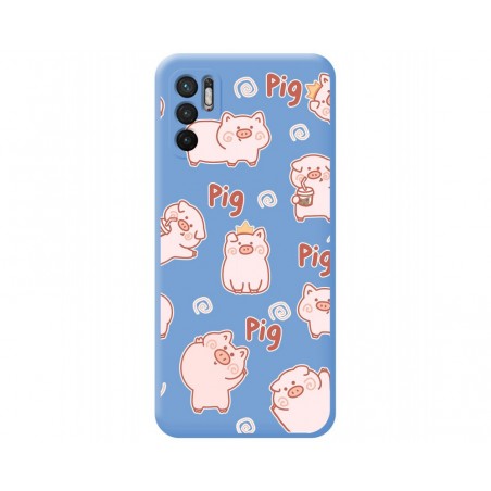 Funda Silicona Líquida Azul para Xiaomi Redmi Note 10 5G / POCO M3 Pro 5G diseño Cerdos Dibujos