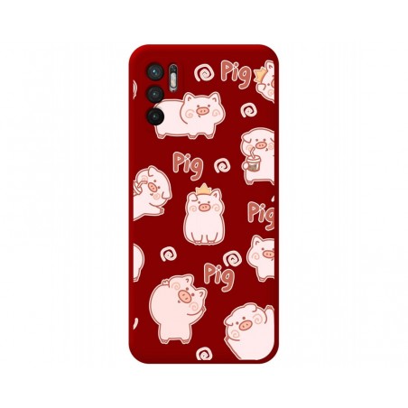 Funda Silicona Líquida Roja para Xiaomi Redmi Note 10 5G / POCO M3 Pro 5G diseño Cerdos Dibujos