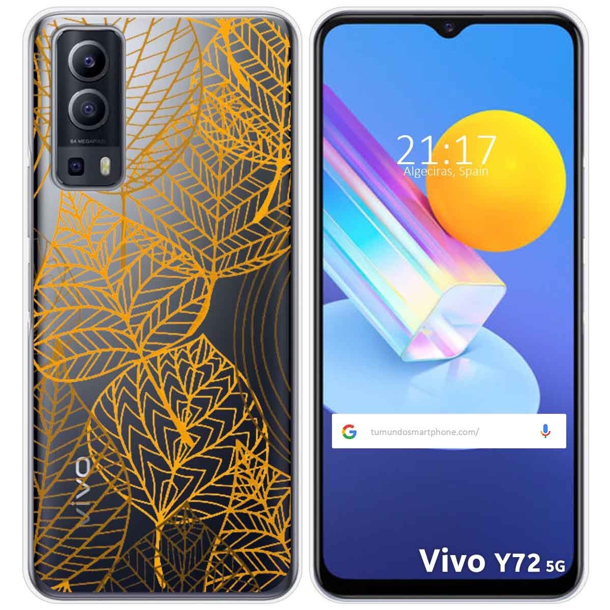 Funda Gel Transparente para Vivo Y52 5G / Y72 5G diseño Hojas Dibujos