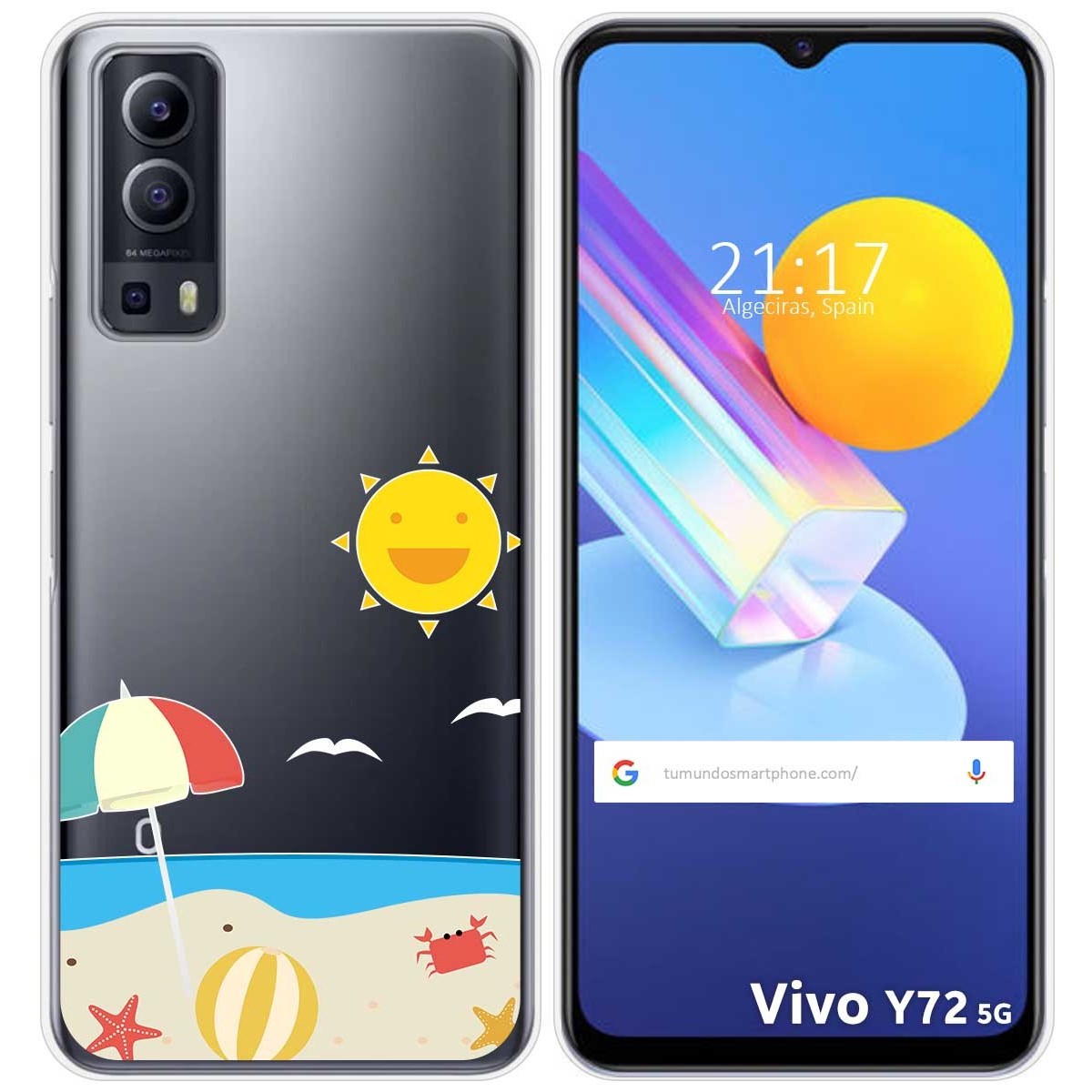 Funda Gel Transparente para Vivo Y52 5G / Y72 5G diseño Playa Dibujos