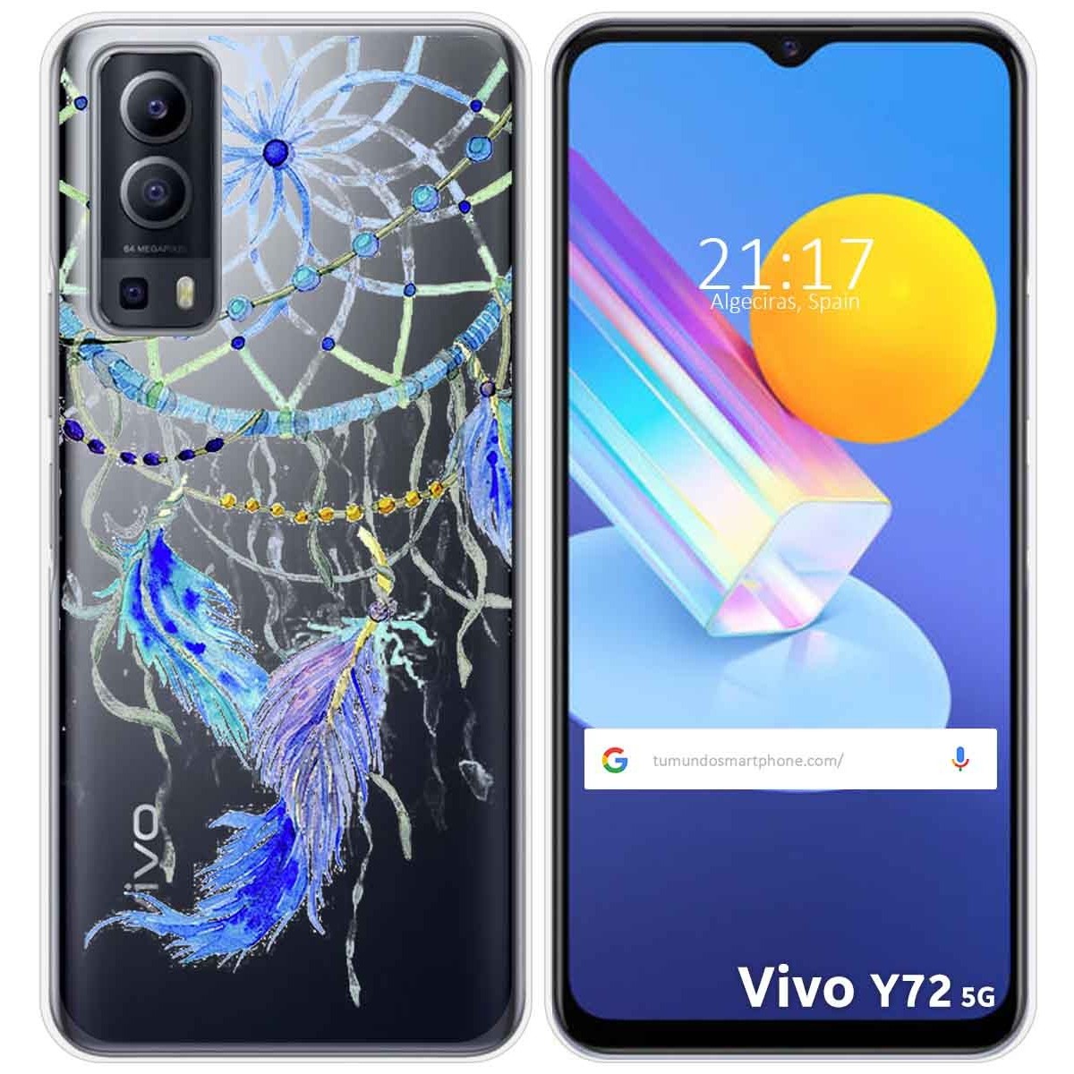 Funda Gel Transparente para Vivo Y52 5G / Y72 5G diseño Plumas Dibujos