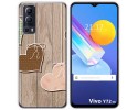 Funda Gel Tpu para Vivo Y52 5G / Y72 5G diseño Corazones Madera Dibujos