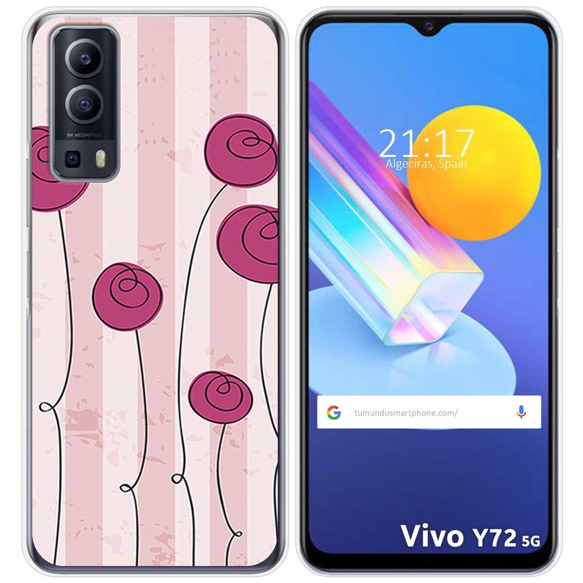 Funda Gel Tpu para Vivo Y52 5G / Y72 5G diseño Flores Vintage Dibujos