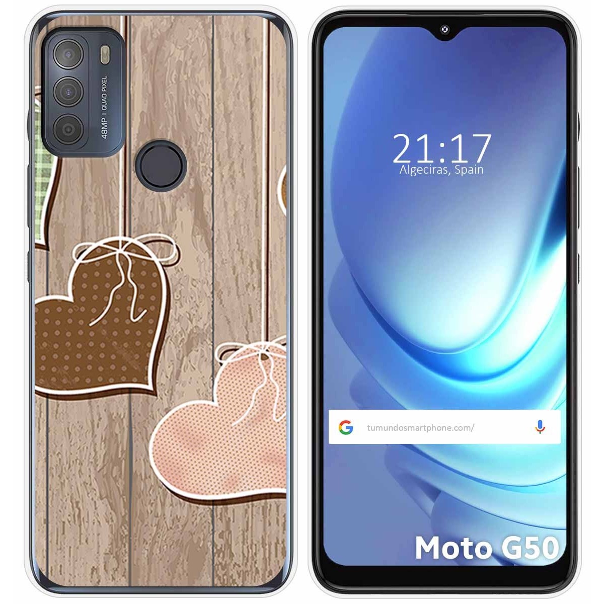 Funda Gel Tpu para Motorola Moto G50 5G diseño Corazones Madera Dibujos