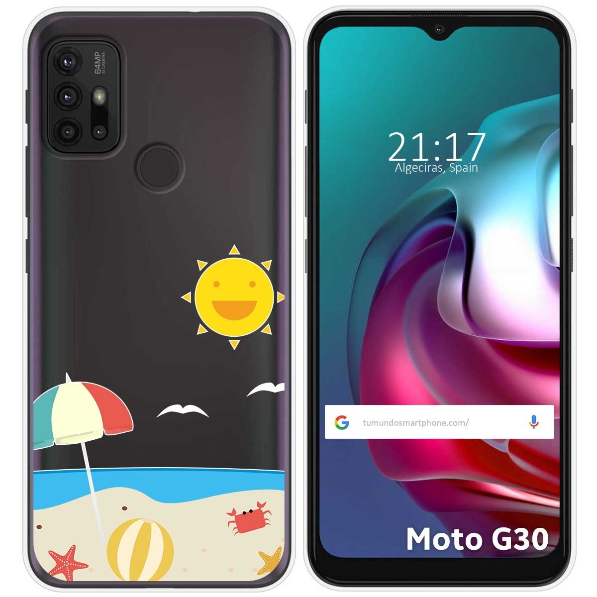 Funda Gel Transparente para Motorola Moto G10 / G20 / G30 diseño Playa Dibujos