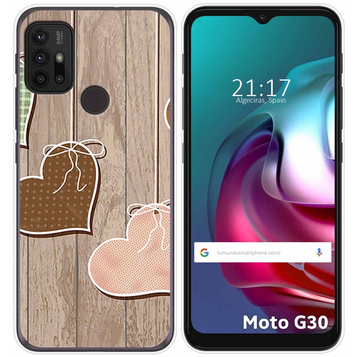Funda Gel Tpu para Motorola Moto G10 / G20 / G30 diseño Corazones Madera Dibujos