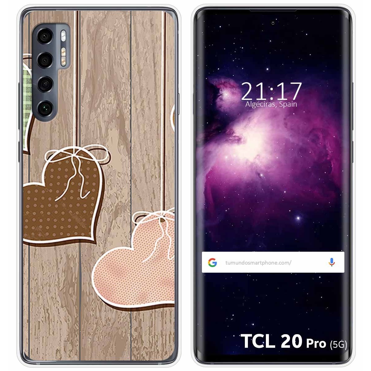 Funda Gel Tpu para TCL 20 Pro 5G diseño Corazones Madera Dibujos