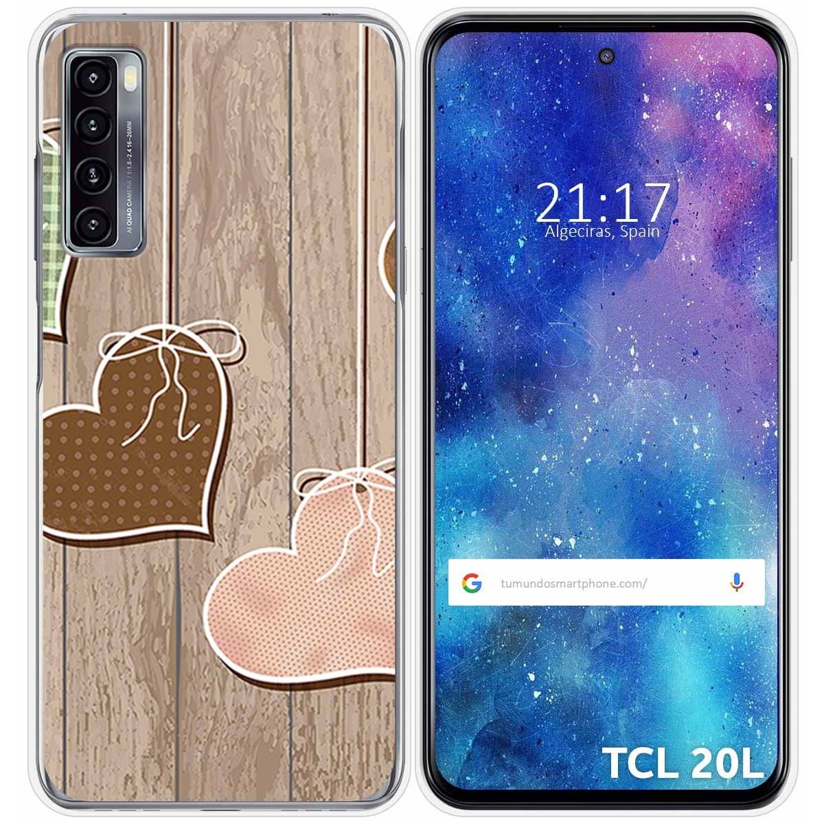 Funda Gel Tpu para TCL 20L / 20L+ diseño Corazones Madera Dibujos