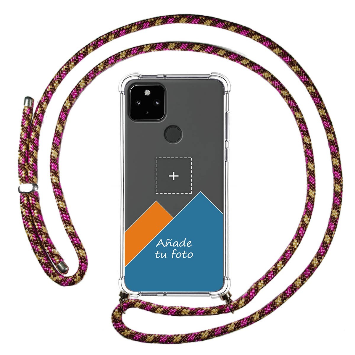 Personaliza tu Funda Colgante Transparente para Google Pixel 4a con Cordon Rosa / Dorado Dibujo Personalizada
