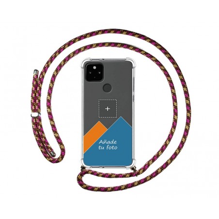 Personaliza tu Funda Colgante Transparente para Google Pixel 4a con Cordon Rosa / Dorado Dibujo Personalizada