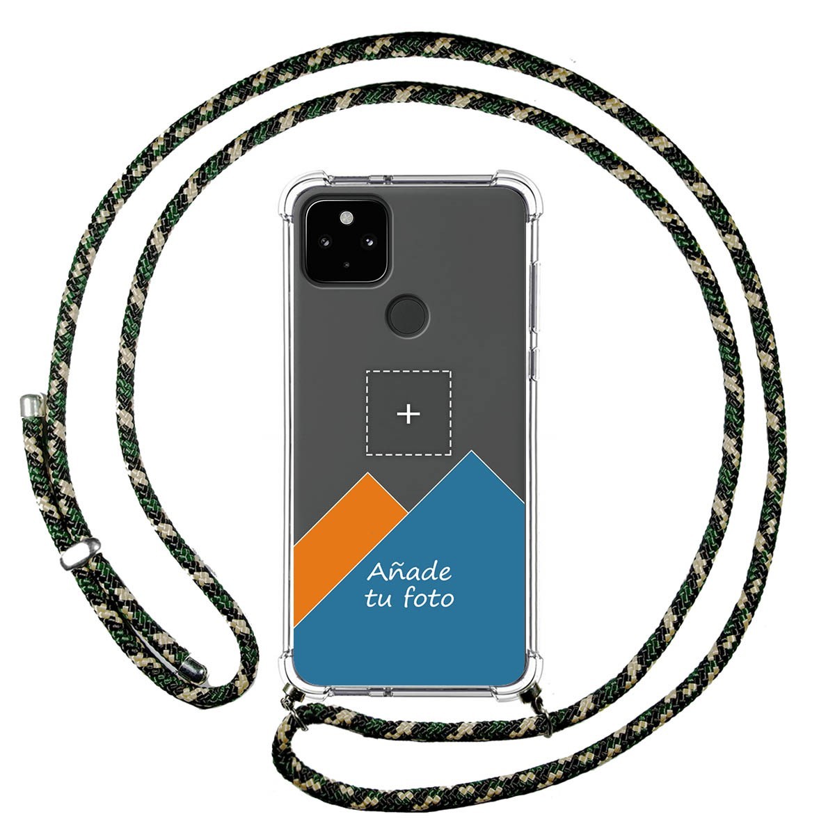 Personaliza tu Funda Colgante Transparente para Google Pixel 4a con Cordon Verde / Dorado Dibujo Personalizada