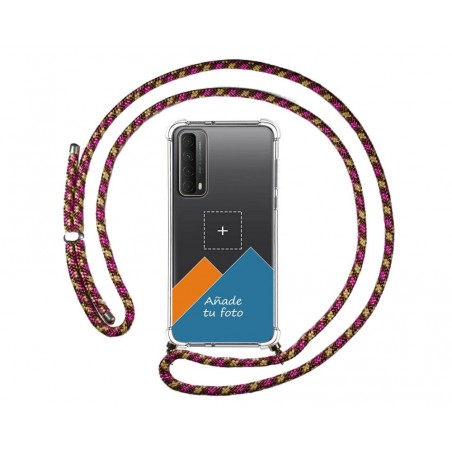 Personaliza tu Funda Colgante Transparente para Huawei P Smart 2021 con Cordon Rosa / Dorado Dibujo Personalizada