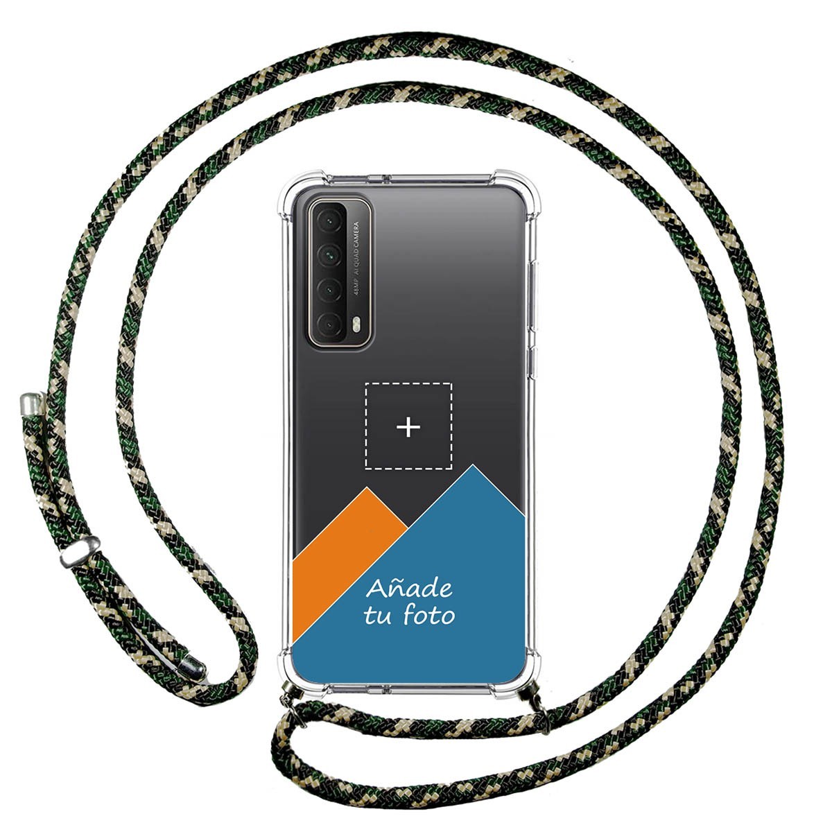 Personaliza tu Funda Colgante Transparente para Huawei P Smart 2021 con Cordon Verde / Dorado Dibujo Personalizada