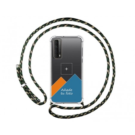 Personaliza tu Funda Colgante Transparente para Huawei P Smart 2021 con Cordon Verde / Dorado Dibujo Personalizada