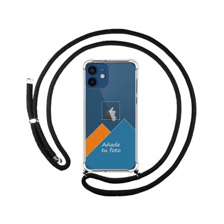 Personaliza tu Funda Colgante Transparente para Iphone 12 / 12 Pro (6.1) con Cordon Negro Dibujo Personalizada
