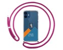 Personaliza tu Funda Colgante Transparente para Iphone 12 / 12 Pro (6.1) con Cordon Rosa Fucsia Dibujo Personalizada