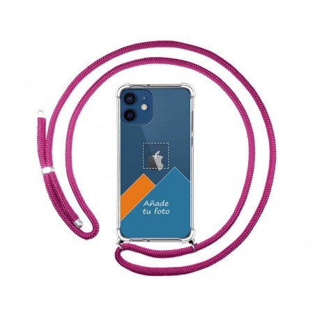 Personaliza tu Funda Colgante Transparente para Iphone 12 / 12 Pro (6.1) con Cordon Rosa Fucsia Dibujo Personalizada
