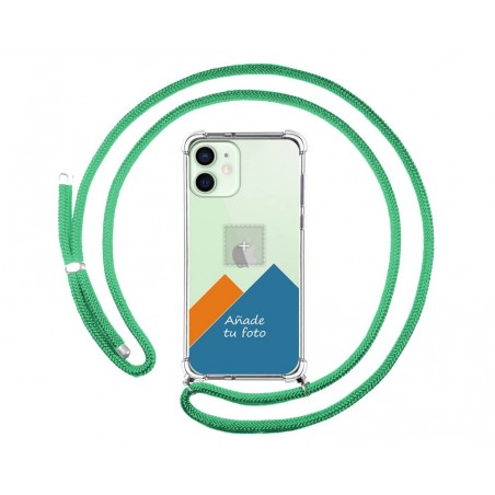 Personaliza tu Funda Colgante Transparente para Iphone 12 / 12 Pro (6.1) con Cordon Verde Agua Dibujo Personalizada