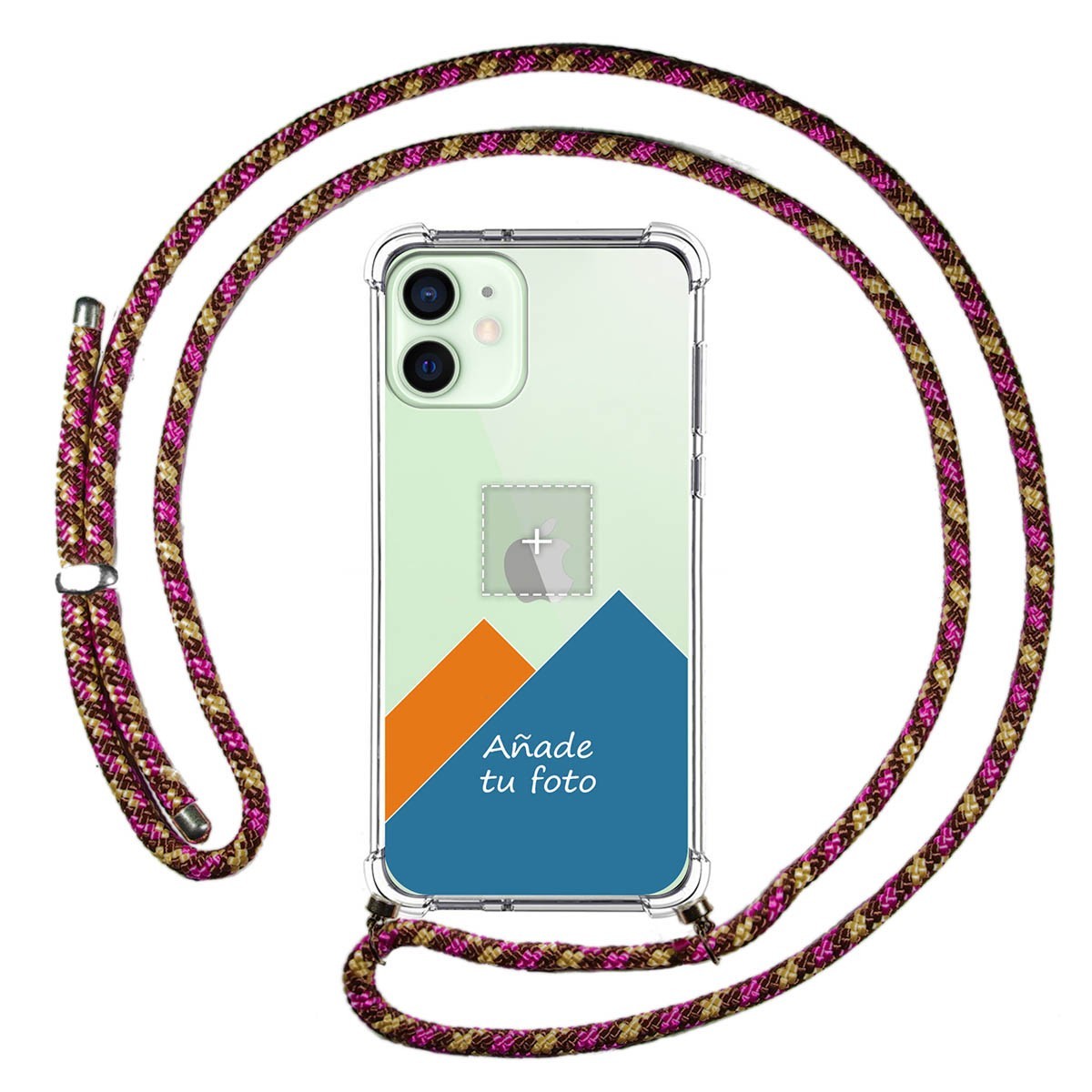 Personaliza tu Funda Colgante Transparente para Iphone 12 Mini (5.4) con Cordon Rosa / Dorado Dibujo Personalizada