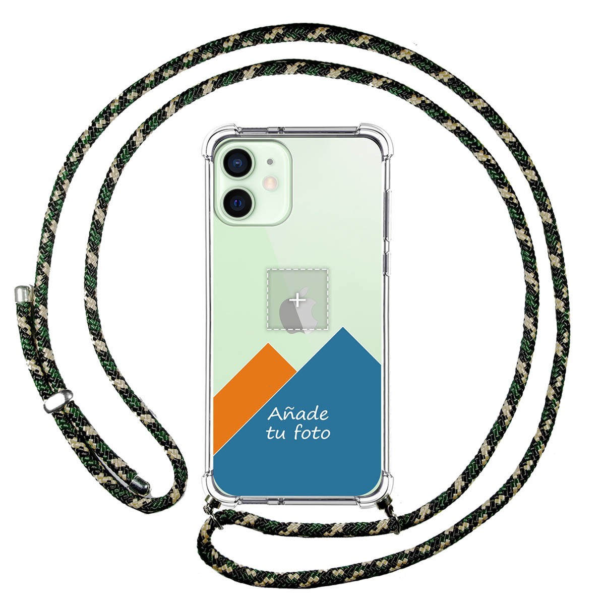 Personaliza tu Funda Colgante Transparente para Iphone 12 Mini (5.4) con Cordon Verde / Dorado Dibujo Personalizada