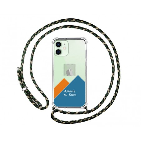 Personaliza tu Funda Colgante Transparente para Iphone 12 Mini (5.4) con Cordon Verde / Dorado Dibujo Personalizada