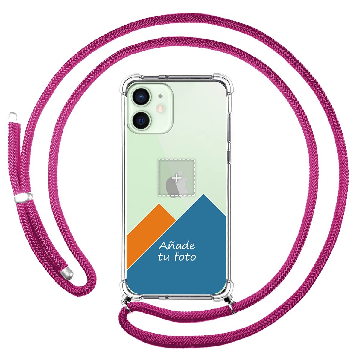 Personaliza tu Funda Colgante Transparente para Iphone 12 Mini (5.4) con Cordon Rosa Fucsia Dibujo Personalizada