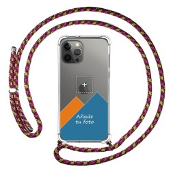 Personaliza tu Funda Colgante Transparente para Iphone 12 Pro Max (6.7) con Cordon Rosa / Dorado Dibujo Personalizada