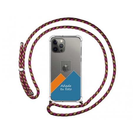 Personaliza tu Funda Colgante Transparente para Iphone 12 Pro Max (6.7) con Cordon Rosa / Dorado Dibujo Personalizada
