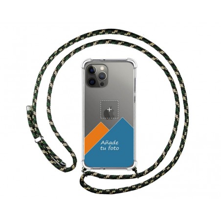 Personaliza tu Funda Colgante Transparente para Iphone 12 Pro Max (6.7) con Cordon Verde / Dorado Dibujo Personalizada