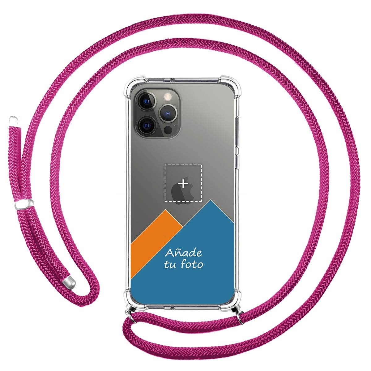 Personaliza tu Funda Colgante Transparente para Iphone 12 Pro Max (6.7) con Cordon Rosa Fucsia Dibujo Personalizada