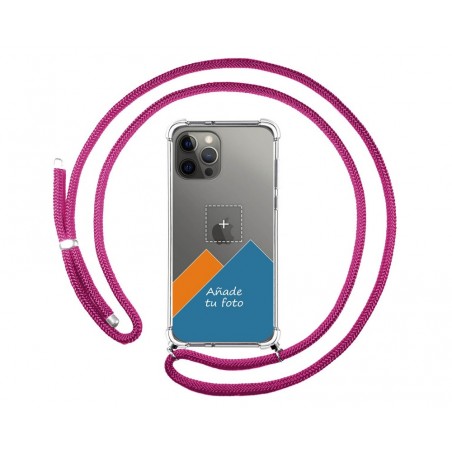 Personaliza tu Funda Colgante Transparente para Iphone 12 Pro Max (6.7) con Cordon Rosa Fucsia Dibujo Personalizada