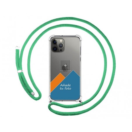 Personaliza tu Funda Colgante Transparente para Iphone 12 Pro Max (6.7) con Cordon Verde Agua Dibujo Personalizada
