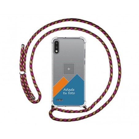 Personaliza tu Funda Colgante Transparente para Lg K22 con Cordon Rosa / Dorado Dibujo Personalizada